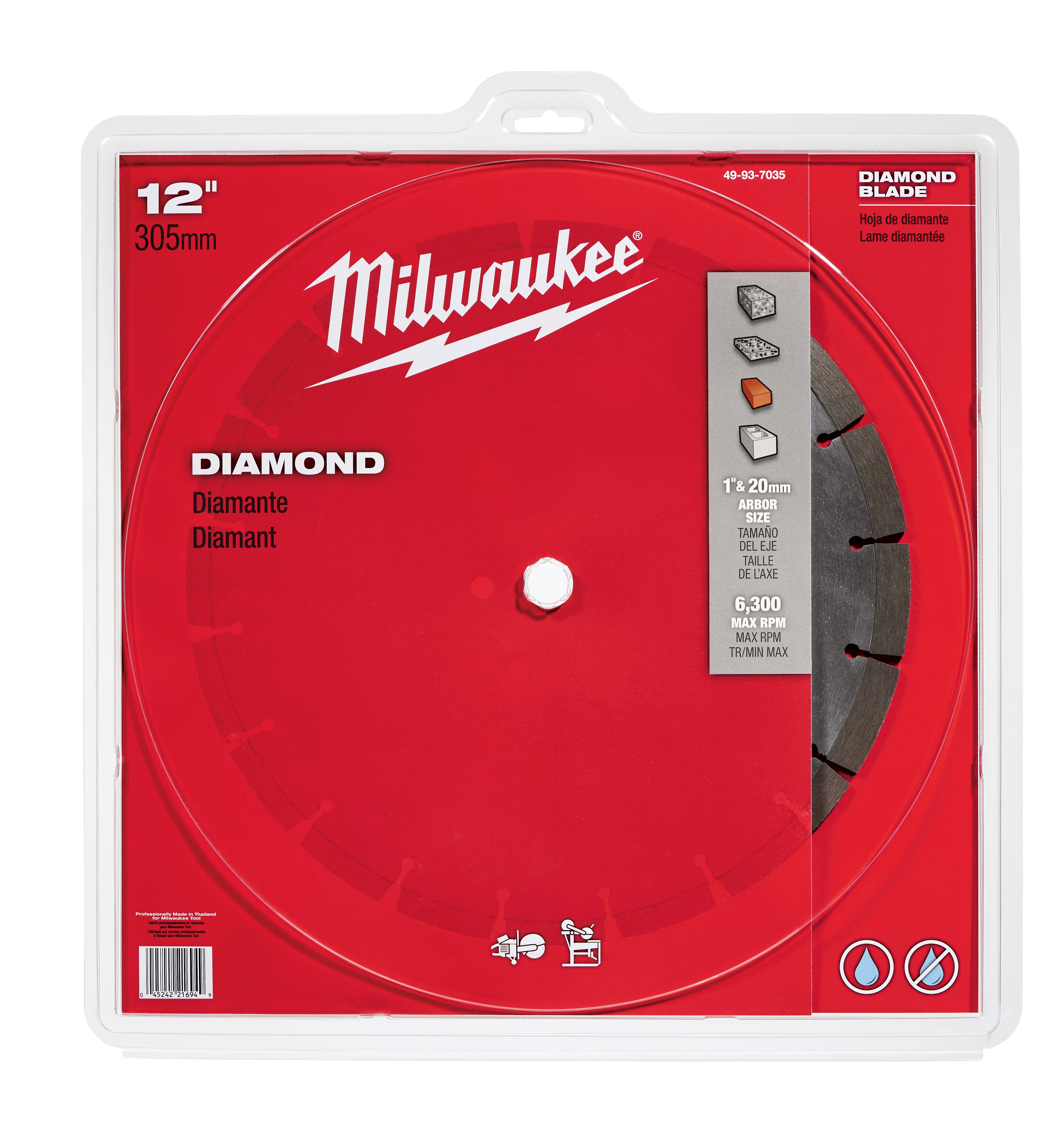 Milwaukee® 49-93-7035 Premium Segmented Circular Diamond Saw Blade, 12 in Dia Blade, 1 in, 20 mm Arbor/Shank, Wet/Dry Cutting